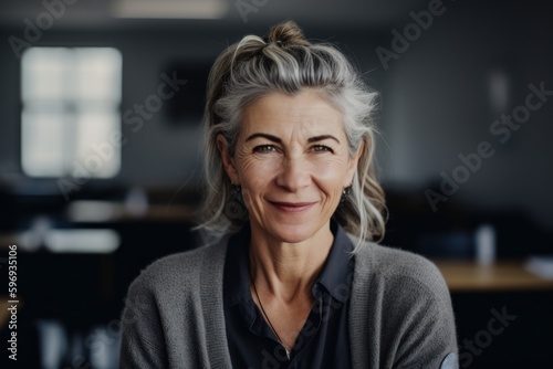 Portrait of smiling mature businesswoman looking at camera while standing in office