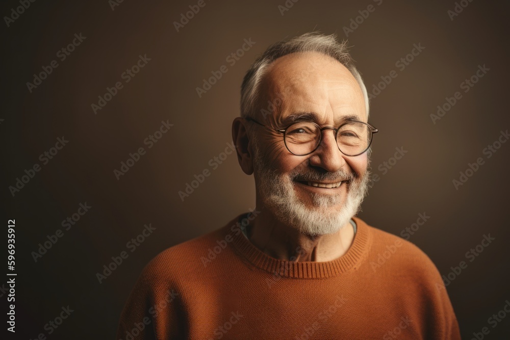 Obraz premium Portrait of a senior man with glasses on a dark background.