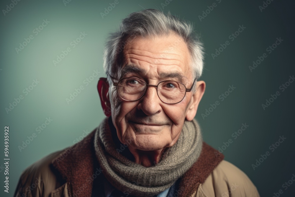 Portrait of a senior man with eyeglasses and scarf. Portrait of a senior man with eyeglasses and scarf.