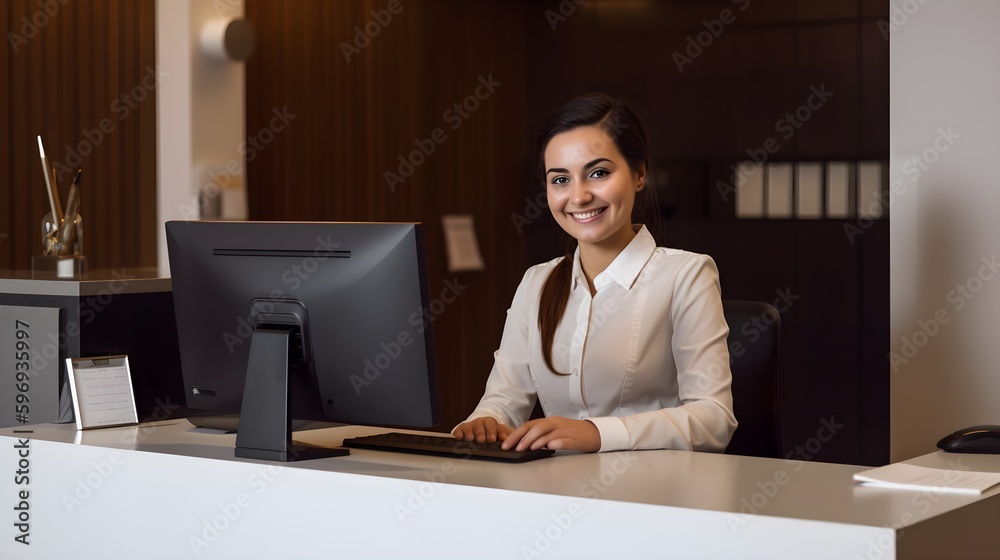 businesswoman working on computer desk businesswoman working on computer desk