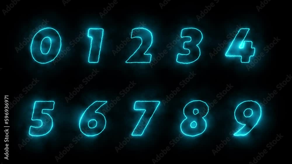 neon glowing shiny colorful digits