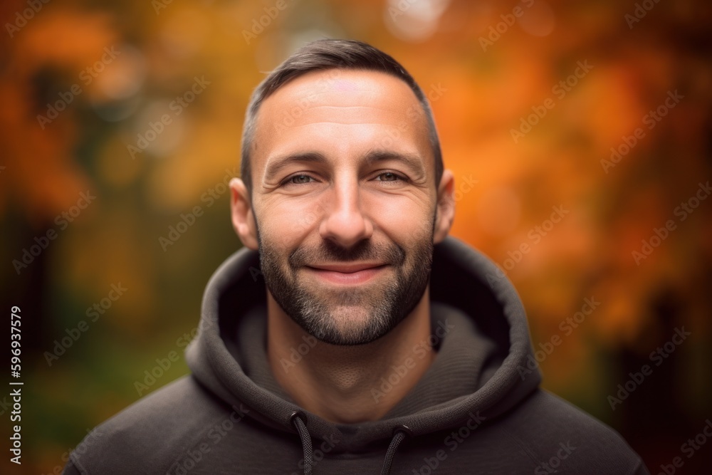 Portrait of a smiling man in a park on an autumn day Portrait of a smiling man in a park on an autumn day