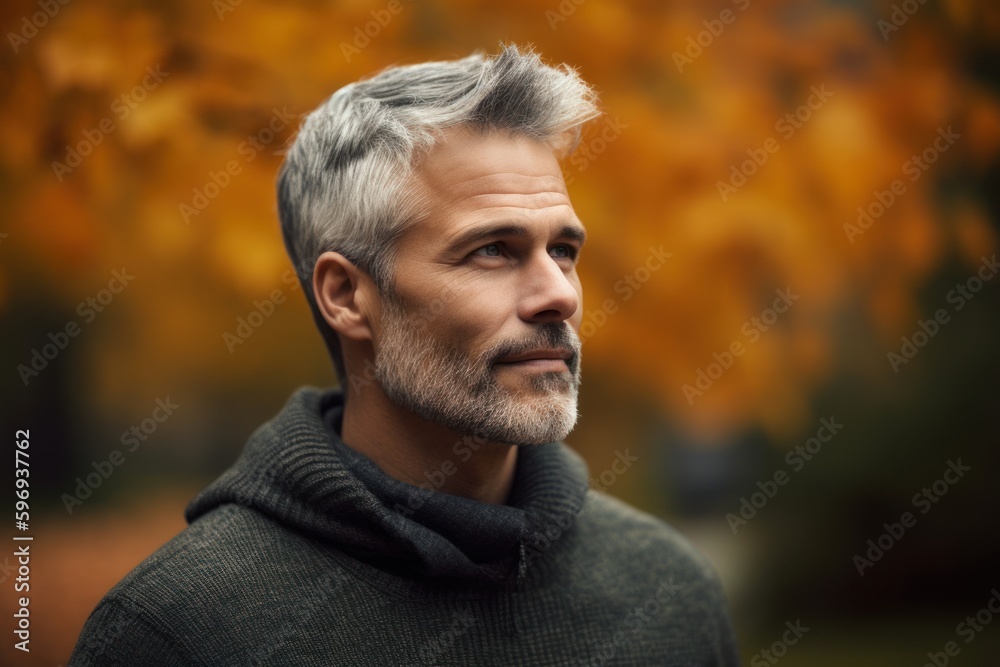 Portrait of a handsome middle-aged man in the autumn park. Portrait of a handsome middle-aged man in the autumn park.