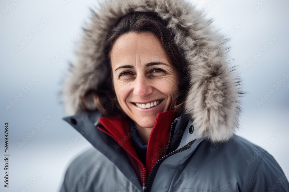 Portrait of a happy mature woman in winter jacket looking at camera Portrait of a happy mature woman in winter jacket looking at camera