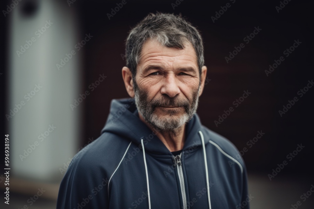 Portrait of a senior man with grey hair and beard wearing sportswear Portrait of a senior man with grey hair and beard wearing sportswear