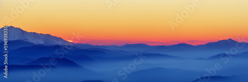 Sunset in the mountains, ai generation, panoramic
