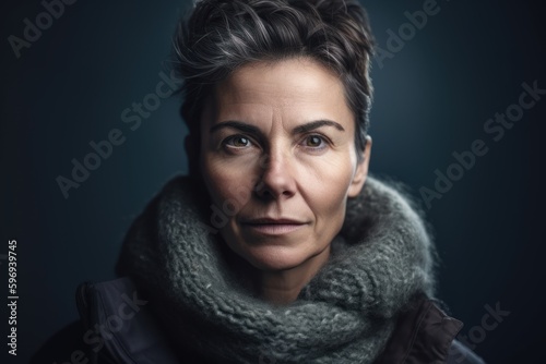 Portrait of a middle-aged woman in a winter coat and scarf © Hanne Bauer