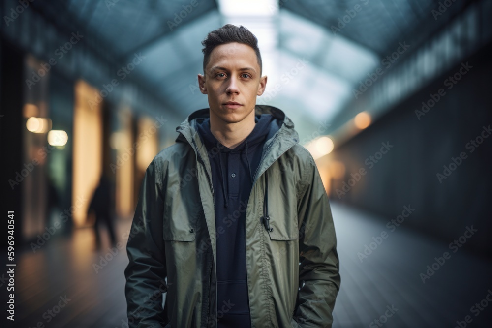 Portrait of a handsome young man in a jacket in the city Portrait of a handsome young man in a jacket in the city