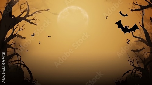 Illustration, Halloween Background with copy space, Generative Ai