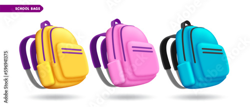 School bags vector set design. Schoolbag kids backpack and baggage colorful collection. Vector illustration educational elements isolated in white background. 