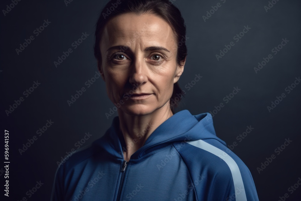 Portrait of a man in a blue hoodie on a dark background Portrait of a man in a blue hoodie on a dark background