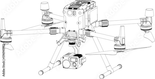 Drone Quadrocopter FPV. Vector Outline. Drone Vector Isolated. White Background. R2023004