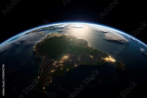 Planet earth displaying South America. Generative AI