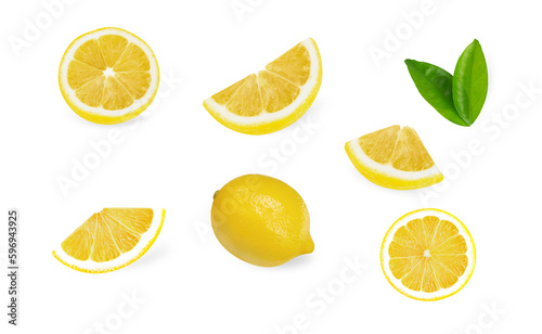 Set of sliced lemon leaf isolated on white background