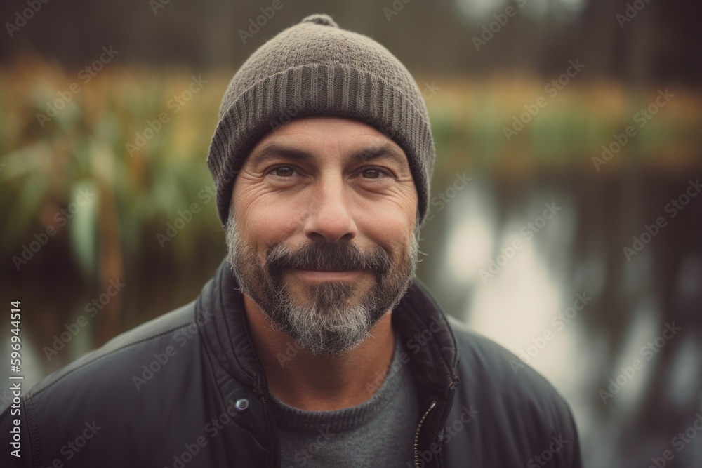 Portrait of a bearded man in a hat on a background of autumn nature. Portrait of a bearded man in a hat on a background of autumn nature.