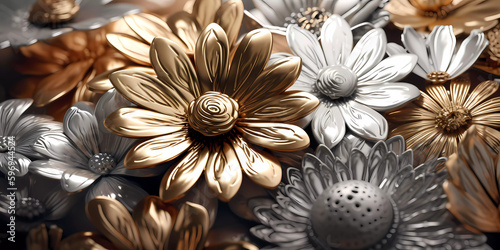 Ornamental flowers, gold and silver