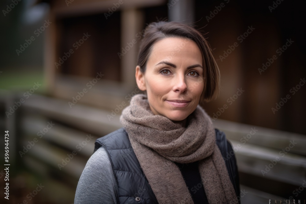 Portrait of a beautiful young woman with a scarf on her neck outdoors Portrait of a beautiful young woman with a scarf on her neck outdoors