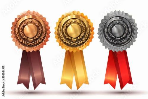 Triumph in Three Shades: Set of Gold, Silver, and Bronze Medals for Winners AI Generated