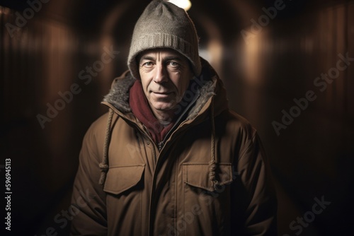 Portrait of an elderly man in a dark tunnel with a hood © Leon Waltz
