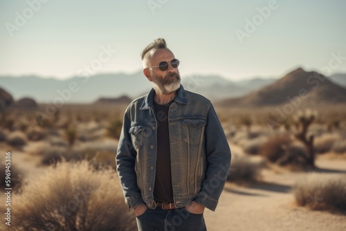 Handsome mature man standing in the middle of a desert. © Eber Braun