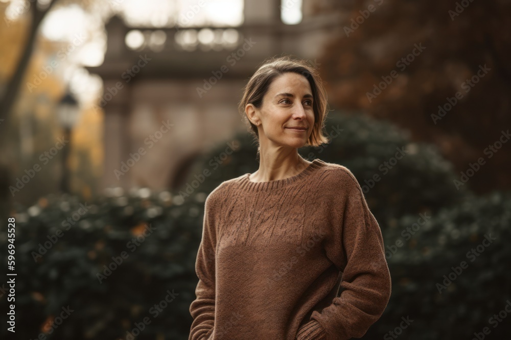 Portrait of a beautiful woman in a brown sweater in the autumn park Portrait of a beautiful woman in a brown sweater in the autumn park