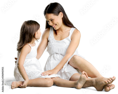 Happy mother and her daughter in white dress photo