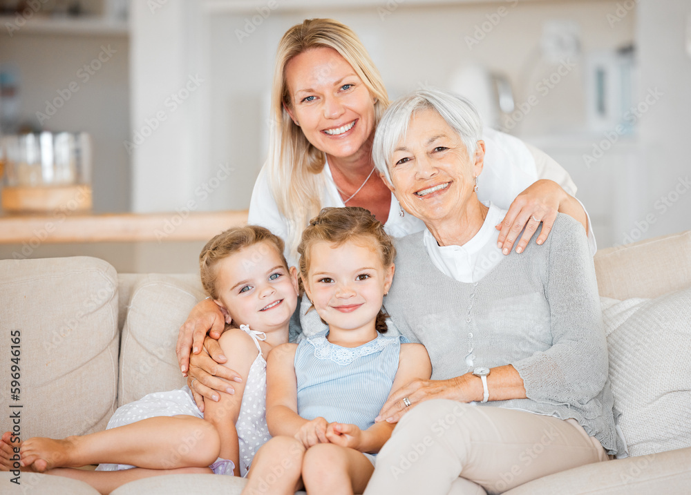 Theres lots of love to go around. Shot of two little girls spending time with their mother and grandmother at home. Theres lots of love to go around. Shot of two little girls spending time with their mother and grandmother at home.