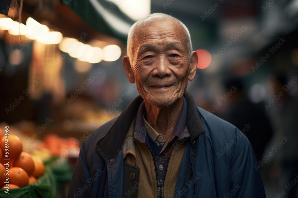 Portrait of a senior man at a market in Hong Kong. Portrait of a senior man at a market in Hong Kong.