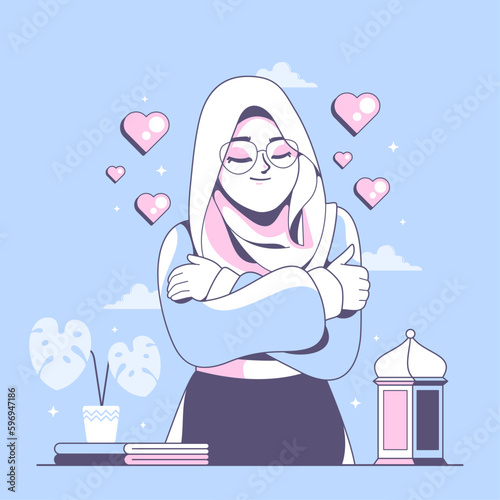 self love concept islamic girl cartoon character