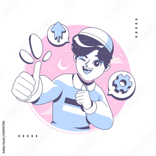Photography thumbs up pose islamic cartoon character