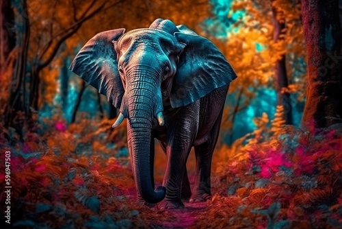 Colorful Elephant in Forest: Stunning 8K Midjourney AI-Generated