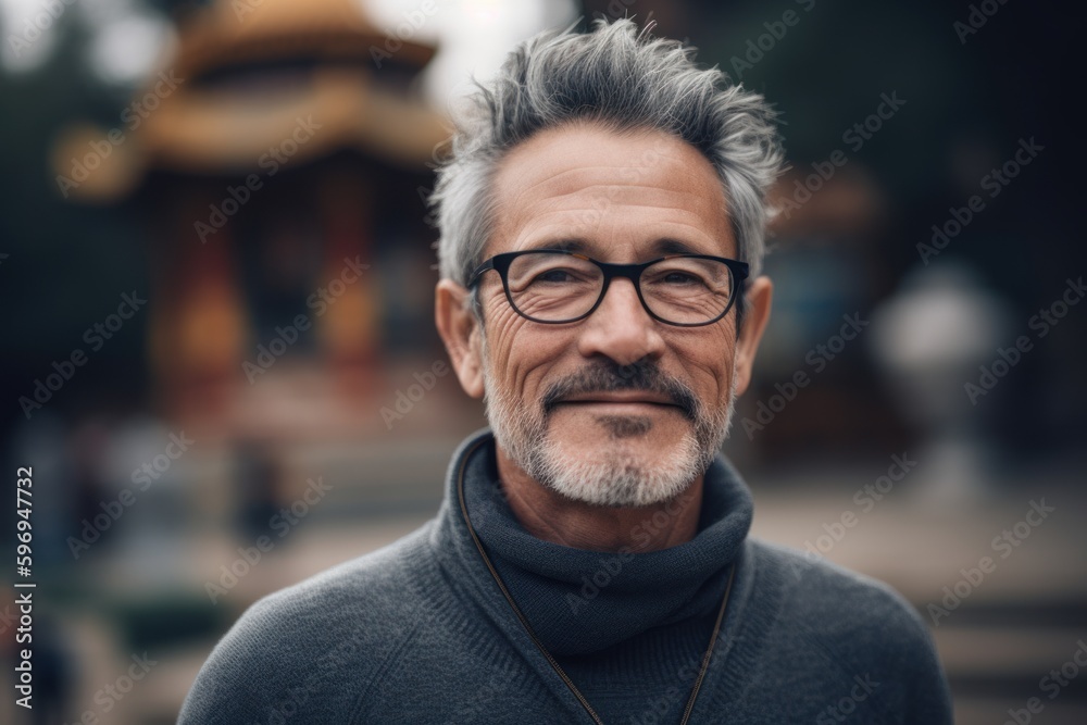 Portrait of a handsome senior man with gray hair wearing eyeglasses