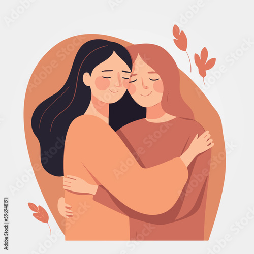 happy women embraced, vector illustration