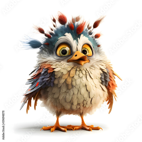 Funny bird isolated on a white background. 3d illustration. © Waqar