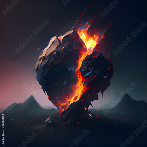Fotótapéta Burning lava in the form of a heart on a dark background
