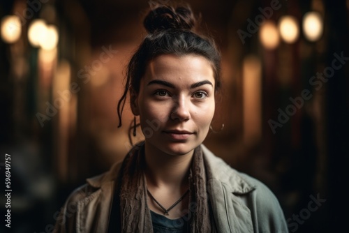 Portrait of a beautiful young woman with dreadlocks in a cafe