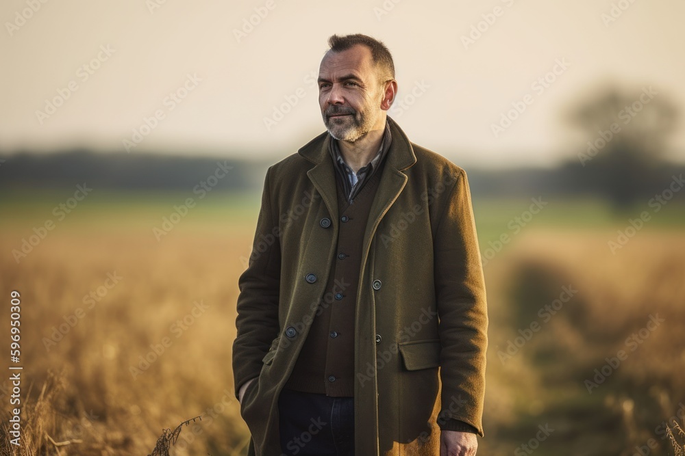 Portrait of a middle aged man standing in a wheat field. Portrait of a middle aged man standing in a wheat field.