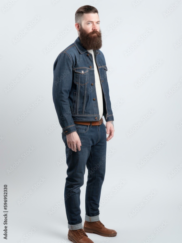 Full length portrait of a bearded hipster man standing over gray background