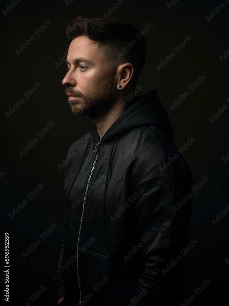 Portrait of a handsome man in a black jacket on a dark background Portrait of a handsome man in a black jacket on a dark background