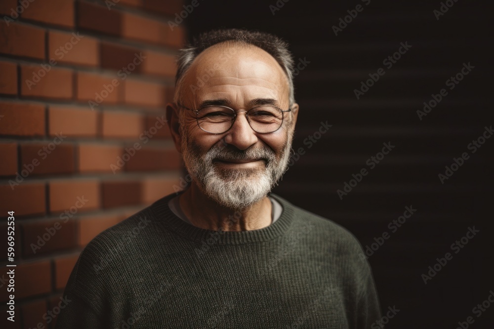 Portrait of a senior man with eyeglasses against brick wall Portrait of a senior man with eyeglasses against brick wall