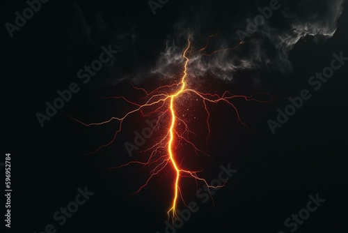 Dark background lightning bolt with red and yellow center. Generative AI