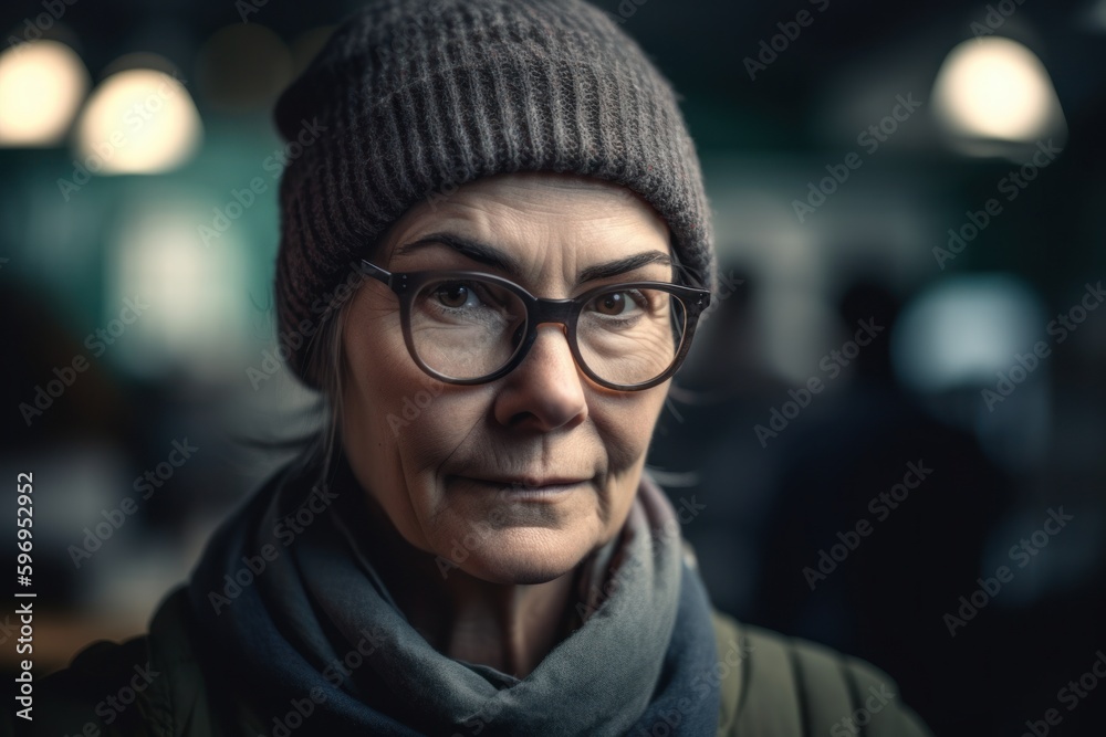 Portrait of a senior woman wearing glasses and a hat. Looking at camera. Portrait of a senior woman wearing glasses and a hat. Looking at camera.
