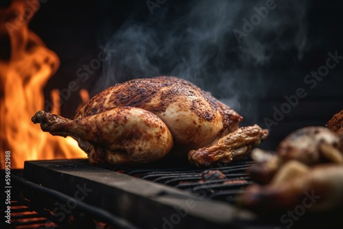 Grilled chicken on the bbq, illustrated. Generative AI
