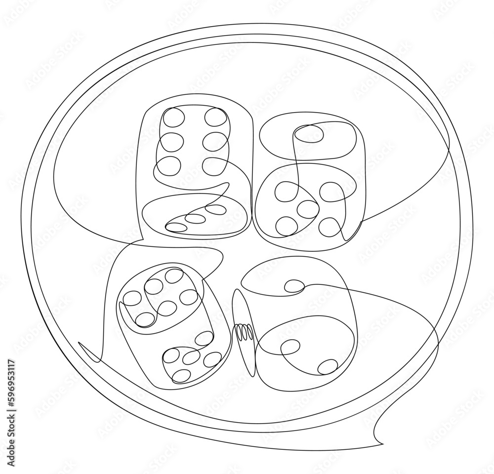 One continuous line of speech bubble with dice. Thin Line Illustration vector concept. Contour Drawing Creative ideas. One continuous line of speech bubble with dice. Thin Line Illustration vector concept. Contour Drawing Creative ideas.