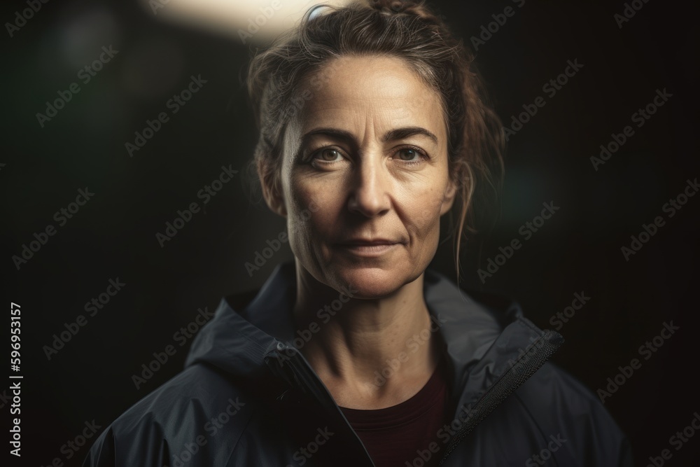 Portrait of a beautiful middle-aged woman in a dark room