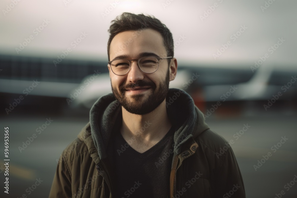 Portrait of a handsome young man with beard and glasses in the city Portrait of a handsome young man with beard and glasses in the city