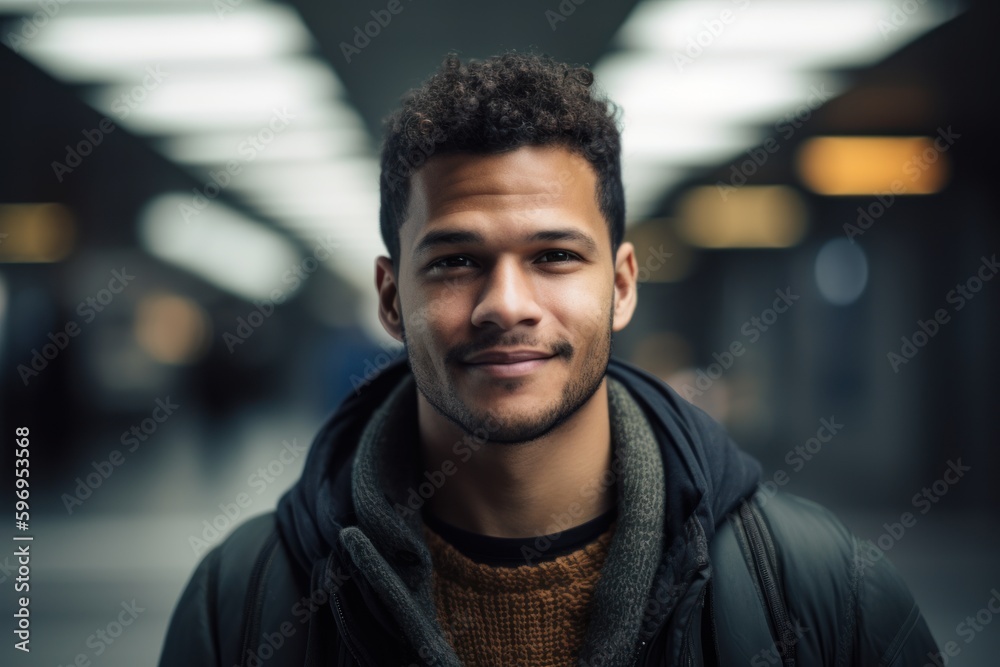 Portrait of young handsome african american man in urban background