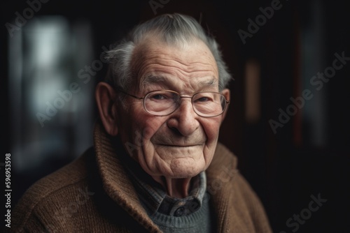 Portrait of an old man with glasses, looking at camera.
