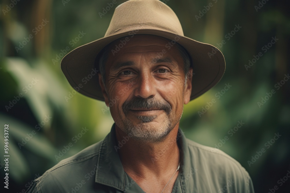 Portrait of a smiling senior man wearing a hat in the garden