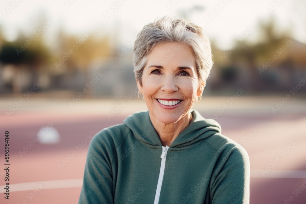 Portrait of a happy senior woman in sportswear smiling at camera outdoors